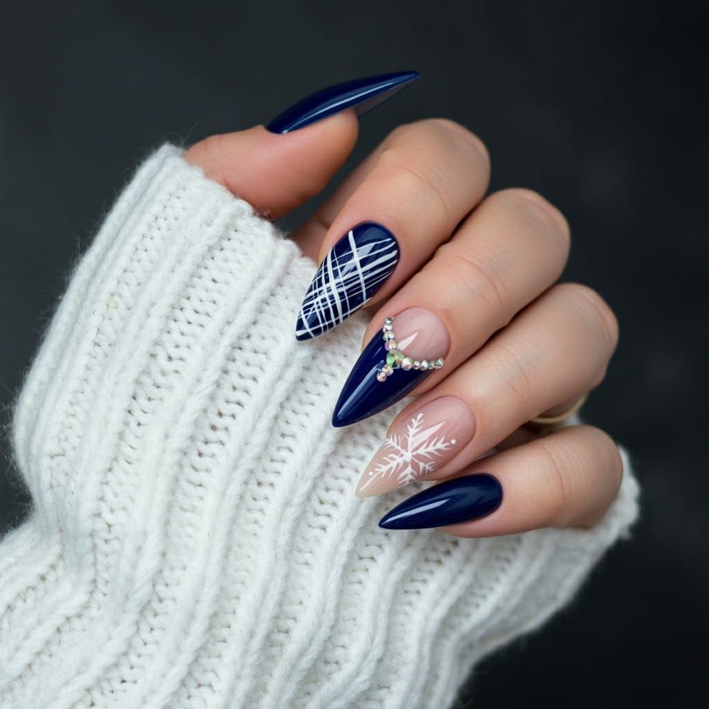Festive Stiletto Nails in Editorial Style
