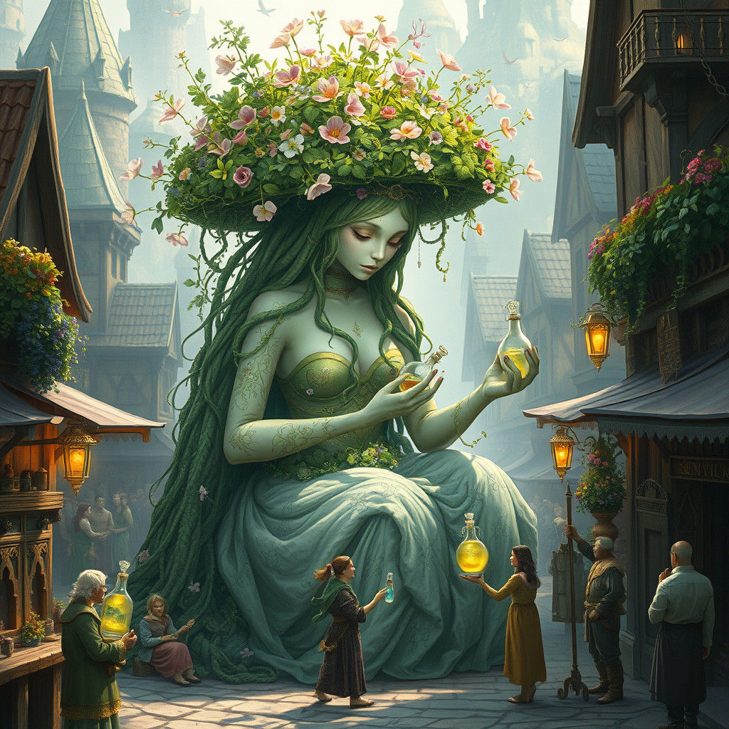 Enchanted Dryad in Fantasy Marketplace, Botanical RPG Art