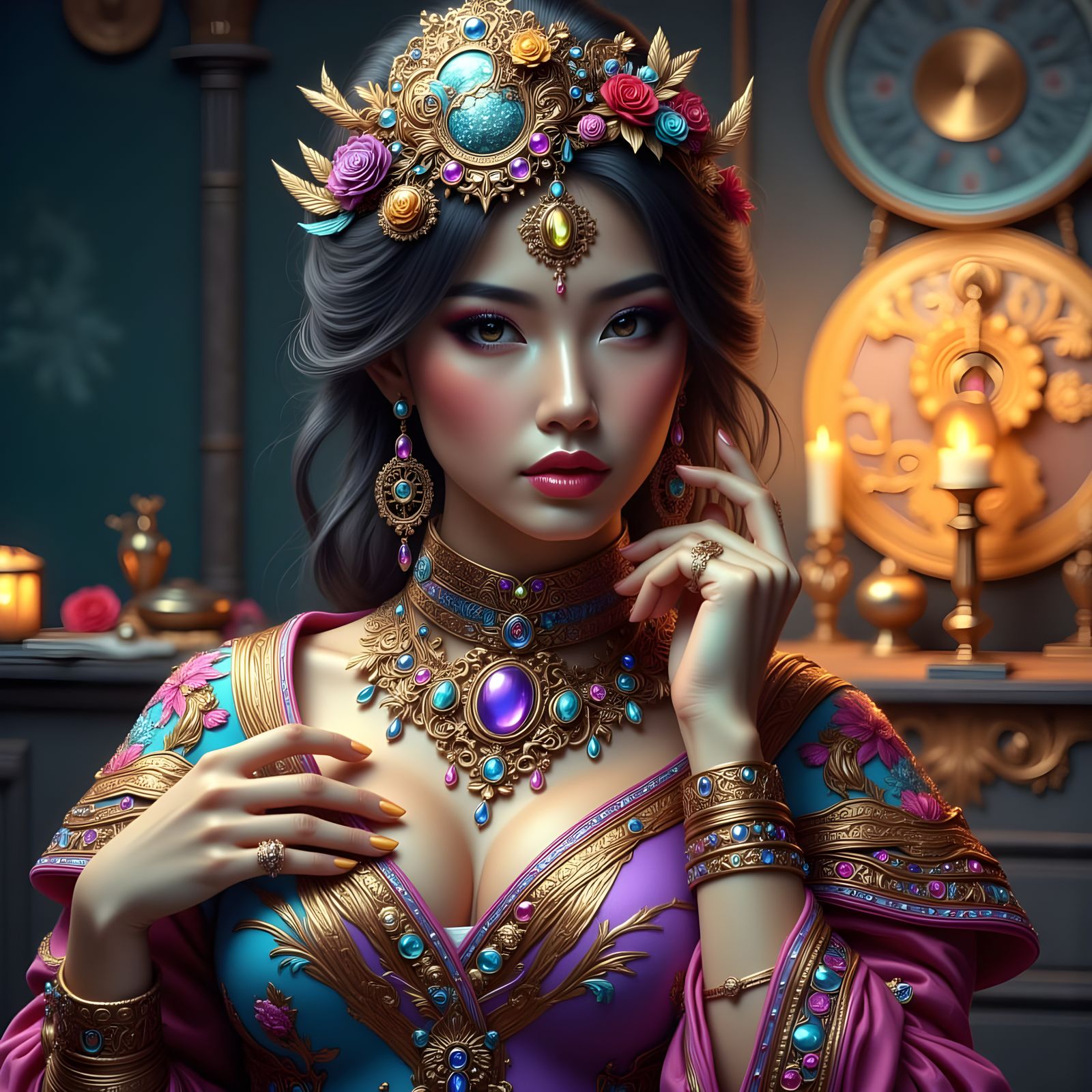 Hyperrealistic Portrait of Woman in Futuristic Jewelry