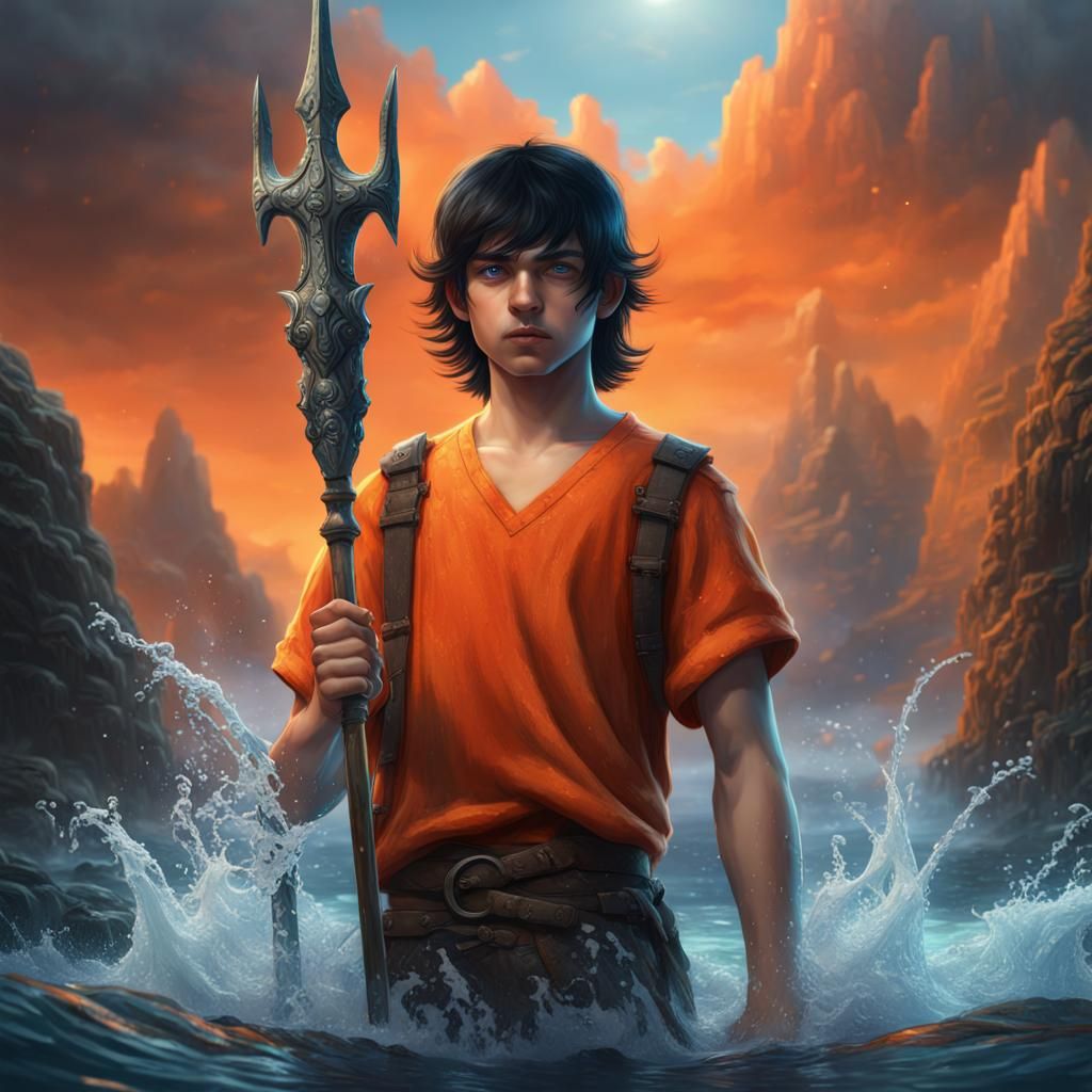 Boy with Trident Controls Water in Fantasy Art