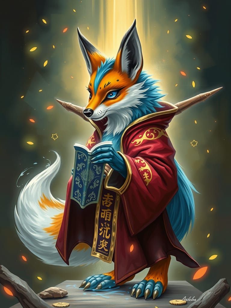 Mystical Fox Conjurer Gathering Magical Energies in Scarlet ...