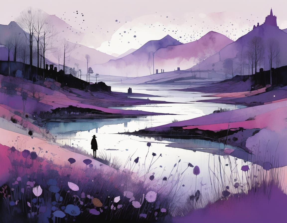 Mauve Gradient Landscape Art by Redondo