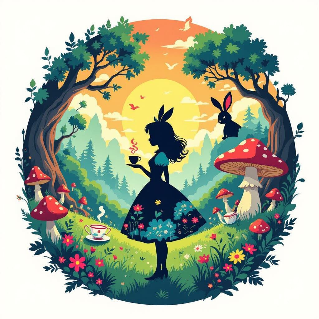Alice in Wonderland Silhouette Double Exposure
