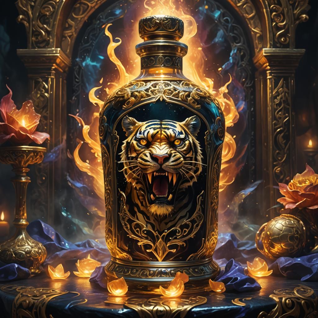 Glowing Tiger Venom Altar in Oil Painting Style