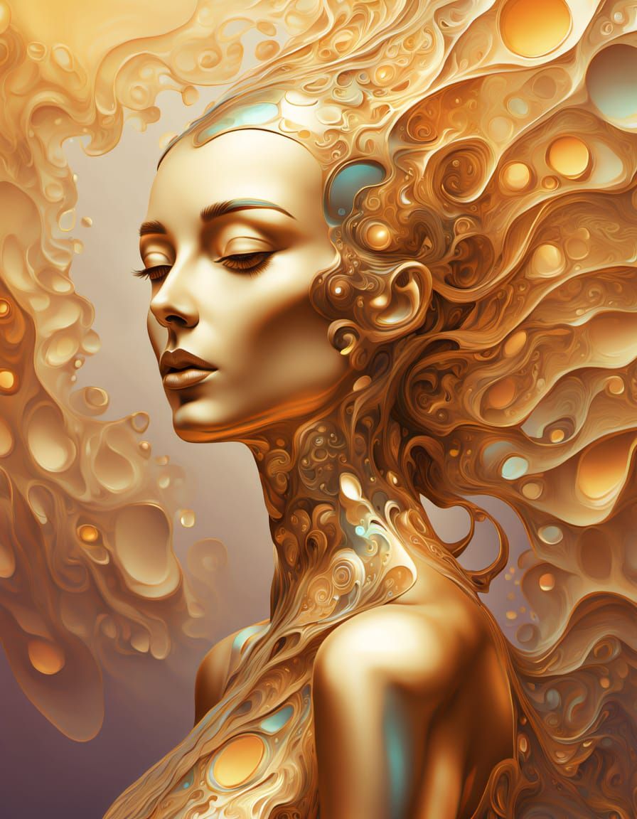 Surrealist Robot in Iridescent Sequins, Lost in Thought