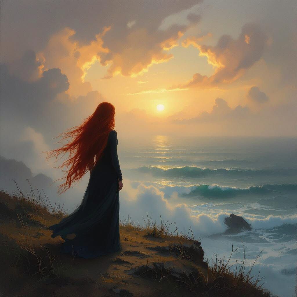 Lone Figure in Divine Glow, Impressionist Oil Painting