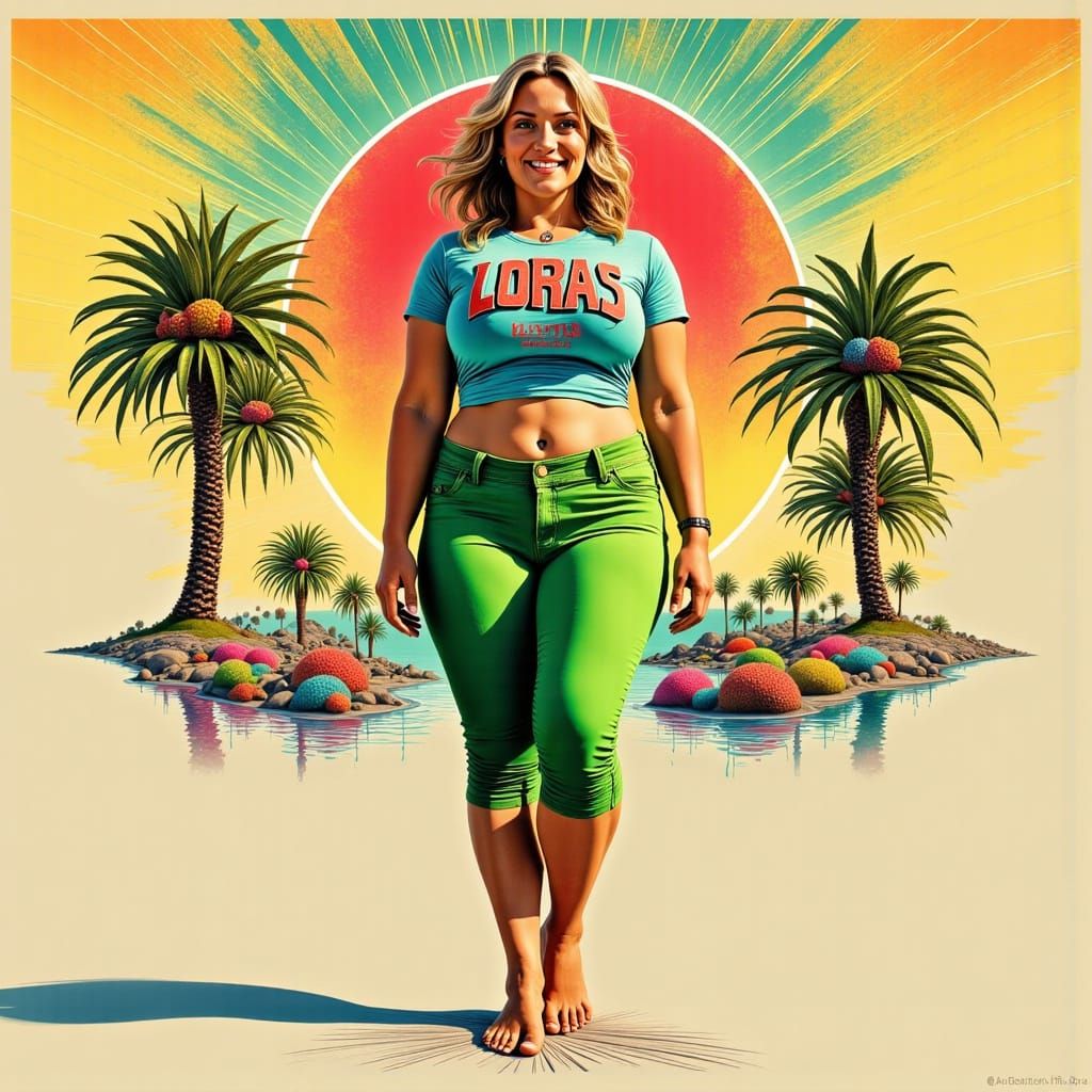 Futuristic Pop Art Woman in Vibrant Green Capris