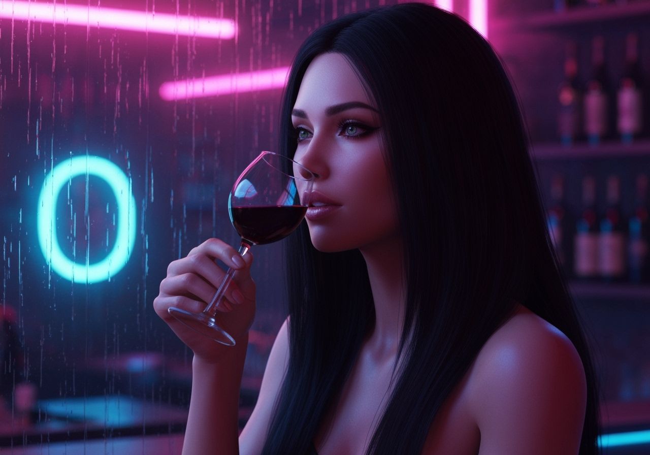 Cyberpunk Woman in Neon Bar