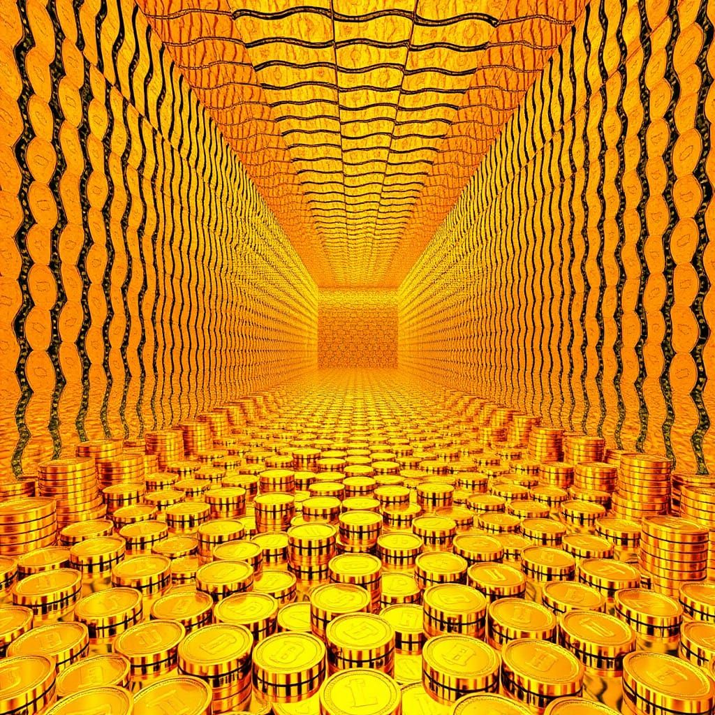 Chromatic Gold Coins and Bars in 3D Digital Art