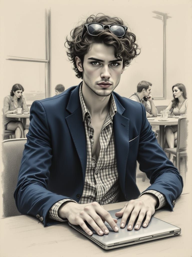 Airport Cafe Sketch in Style of Hopper and Kollwitz