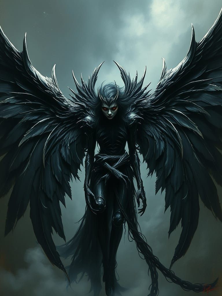 Dark Gothic Angel with Tattered Wings