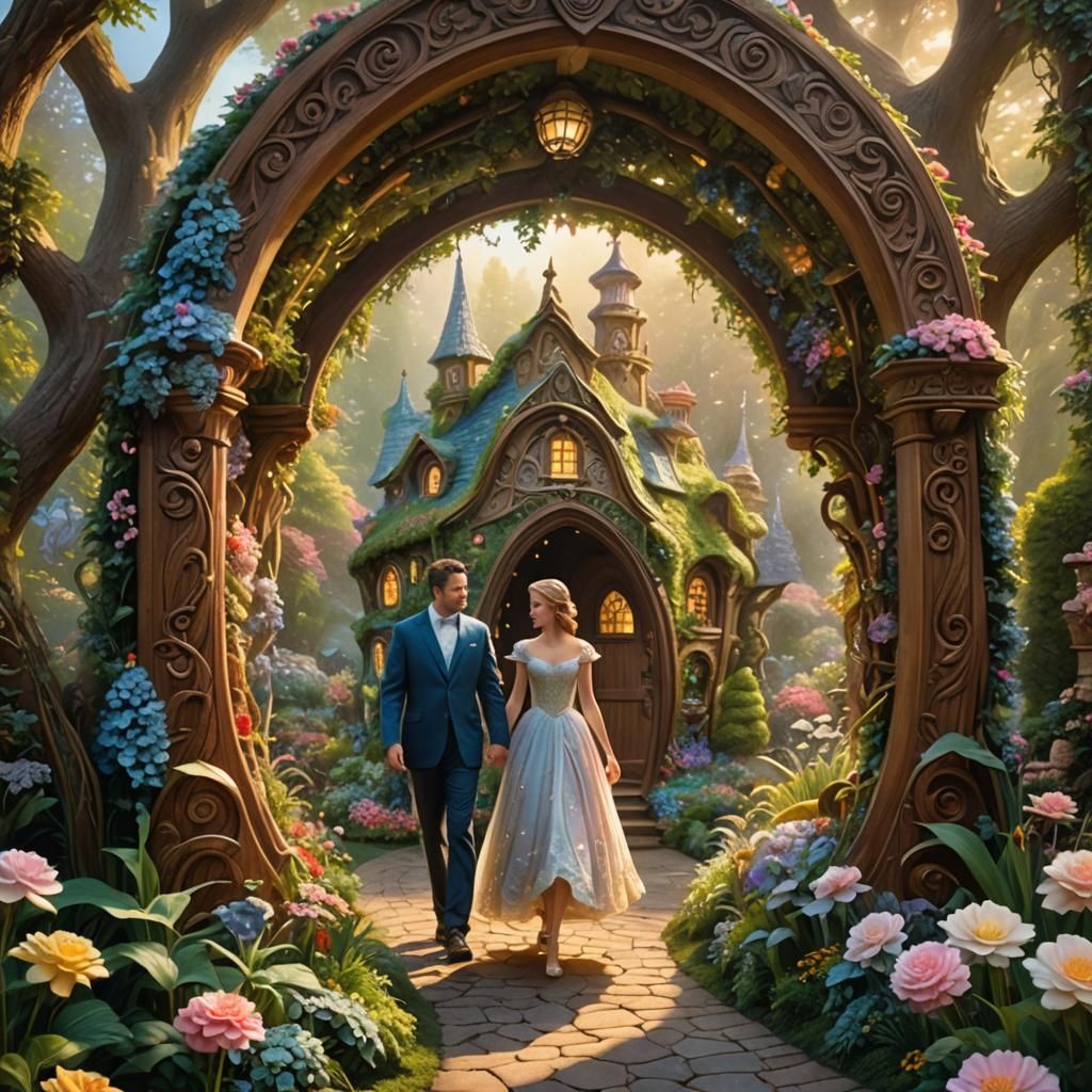 Fantasy Garden: Figures in Dreamy Oil Painting