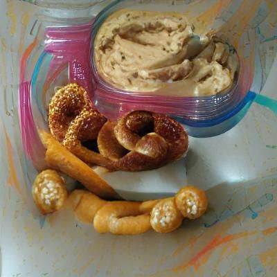 Pretzel and Hummus Snack Still Life