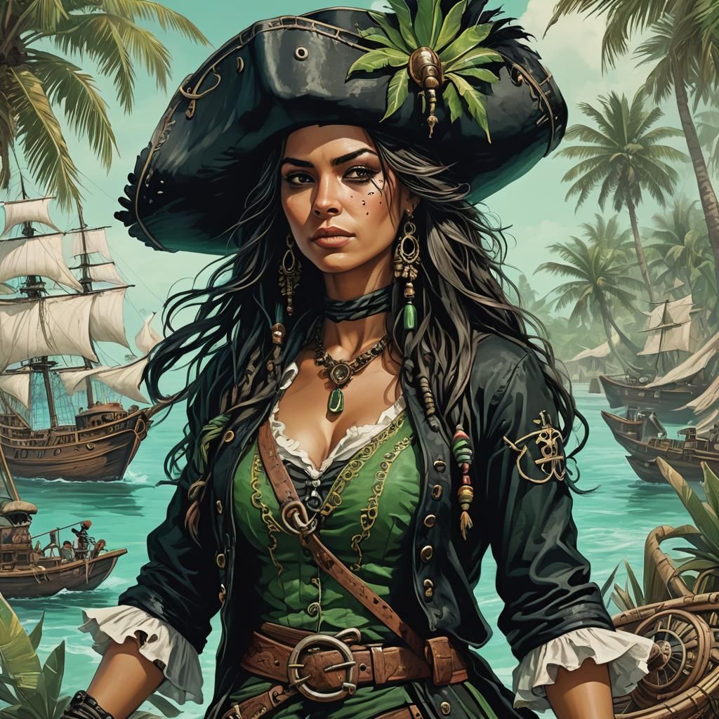 Pirate Woman Portrait in Digital Fantasy Art Style
