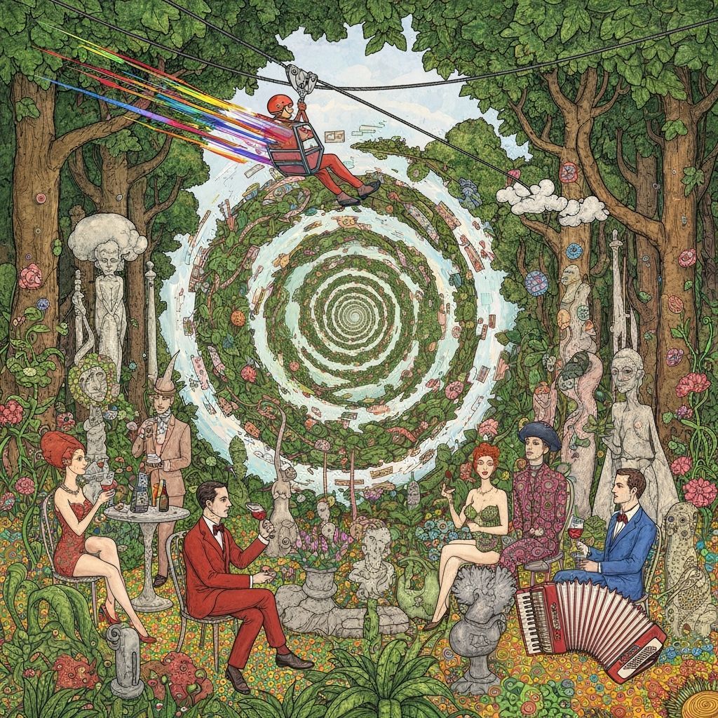 Zipliner Descends into Jungle Vortex: Digital Art