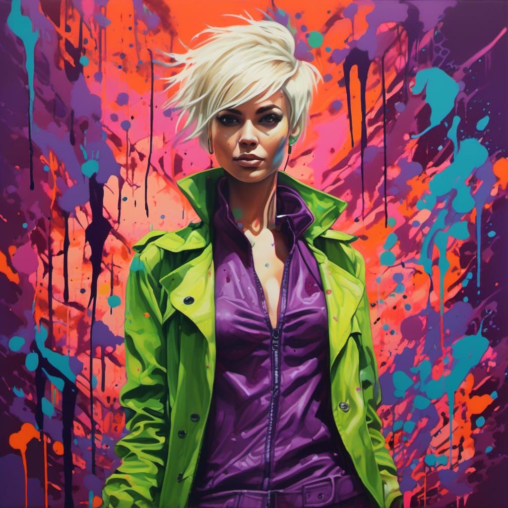 Colorful Street Art of Woman with Pixie Cut