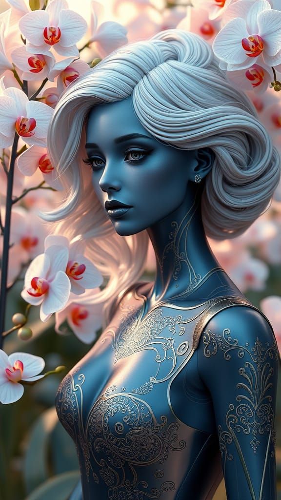 Ethereal Android Goddess in Art Nouveau Garden