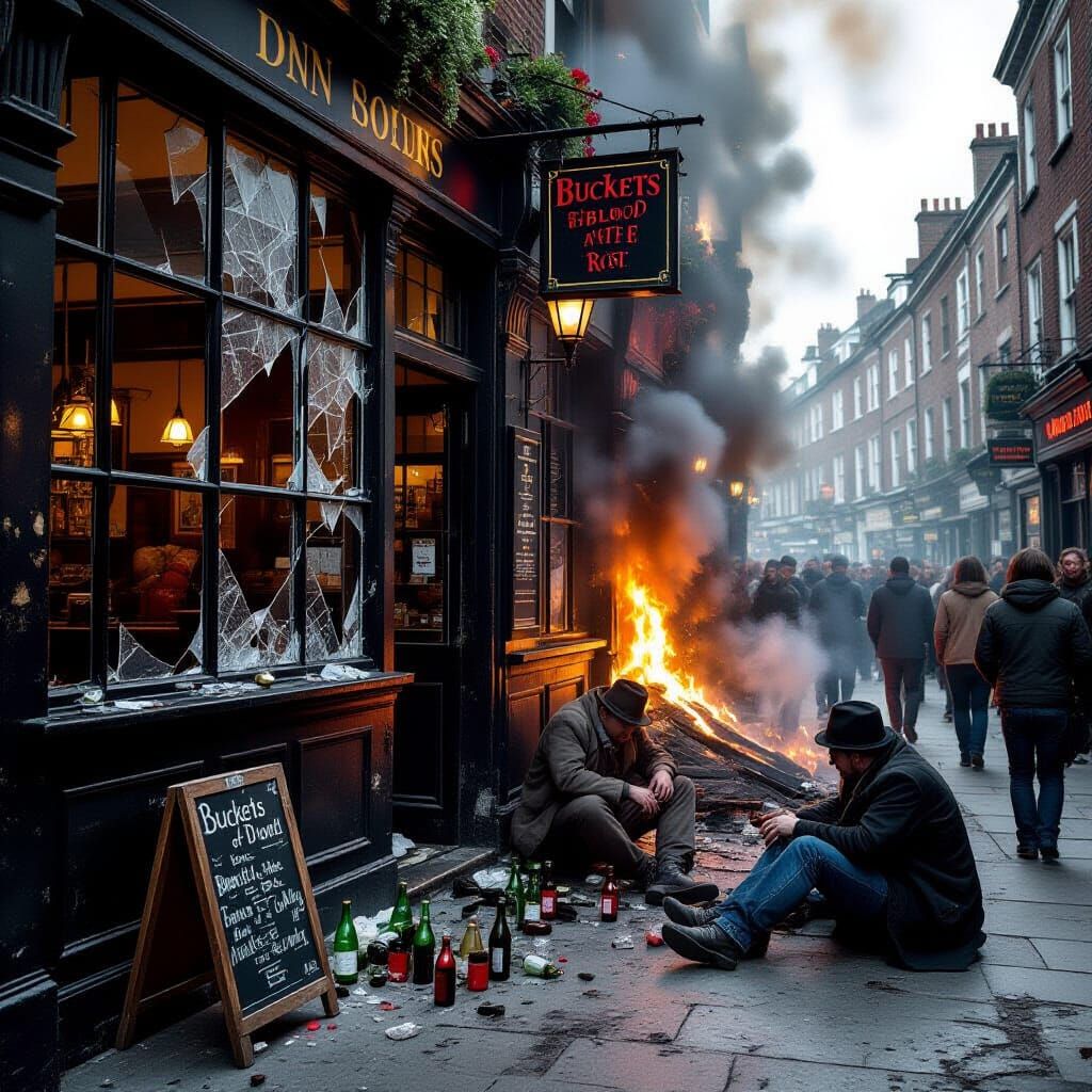 Derelict Pub Scene with Dancing Figures