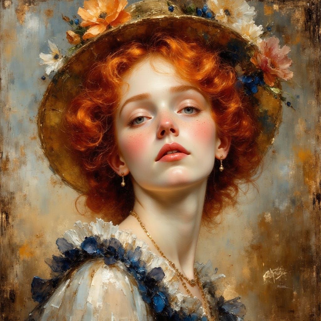 Ethereal Redhead Portrait in Impressionistic Style