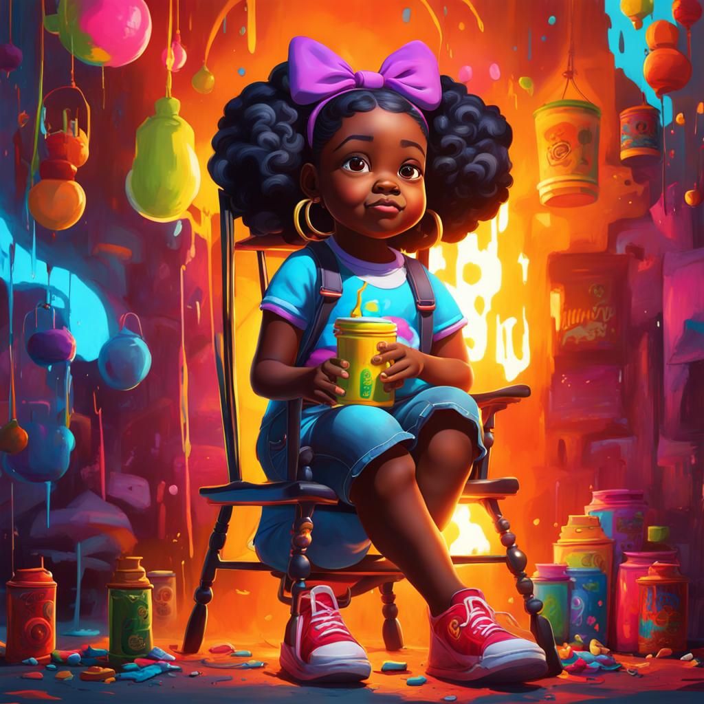 Colorful Graffiti Art: Girl in Rocking Chair