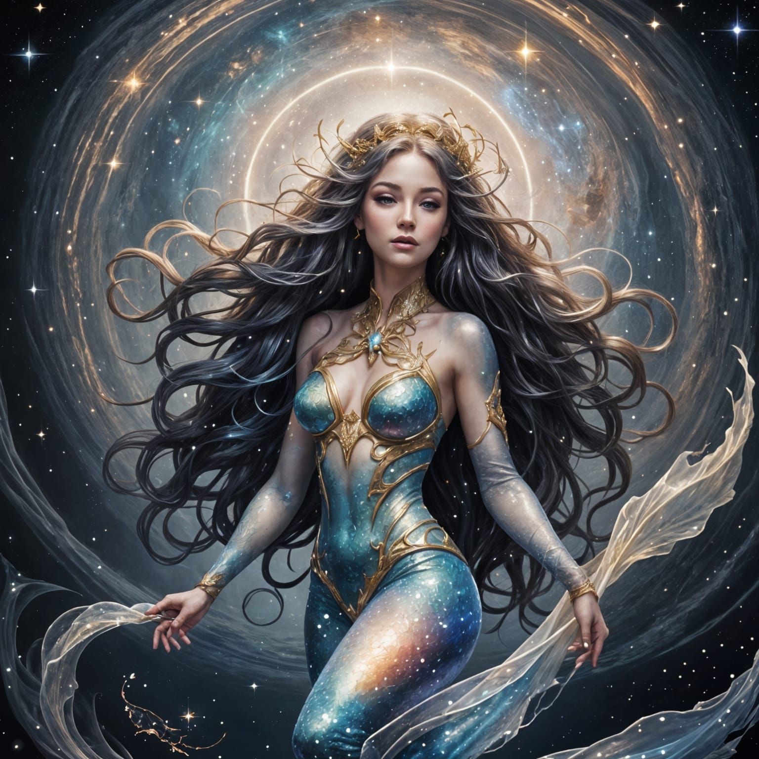 A beautiful mermaid in space