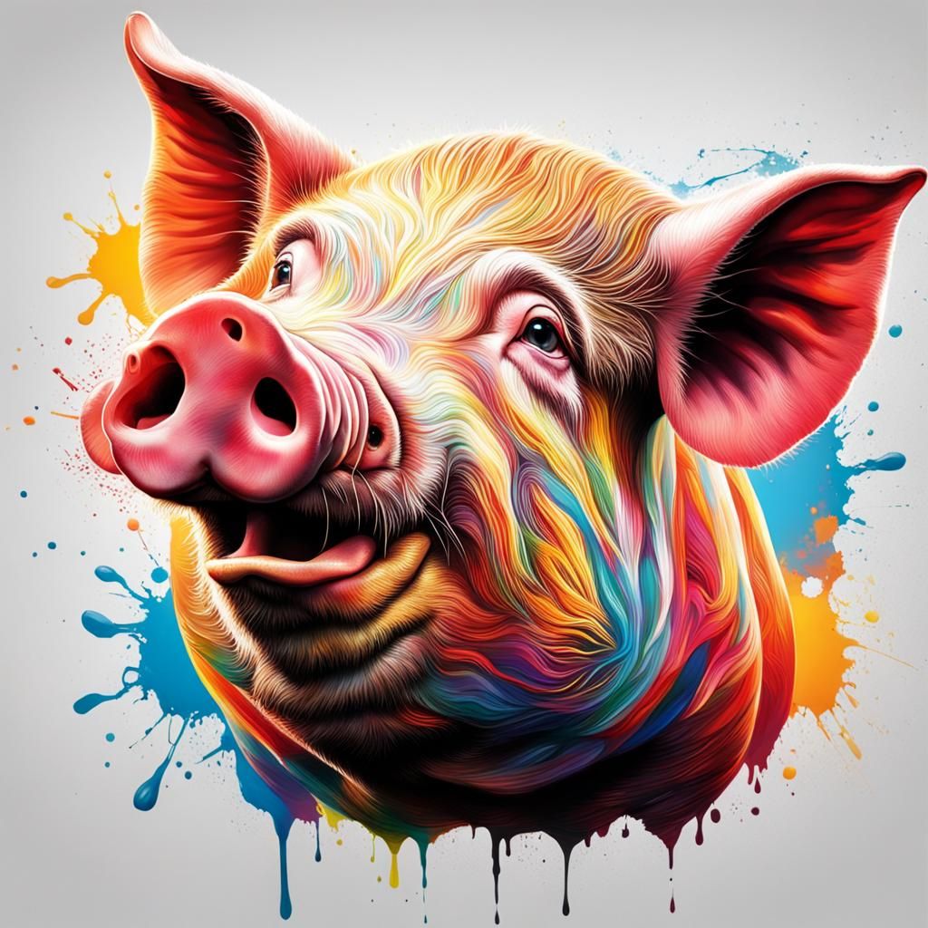 Hyperrealistic Pig Portrait in Splash Art Style