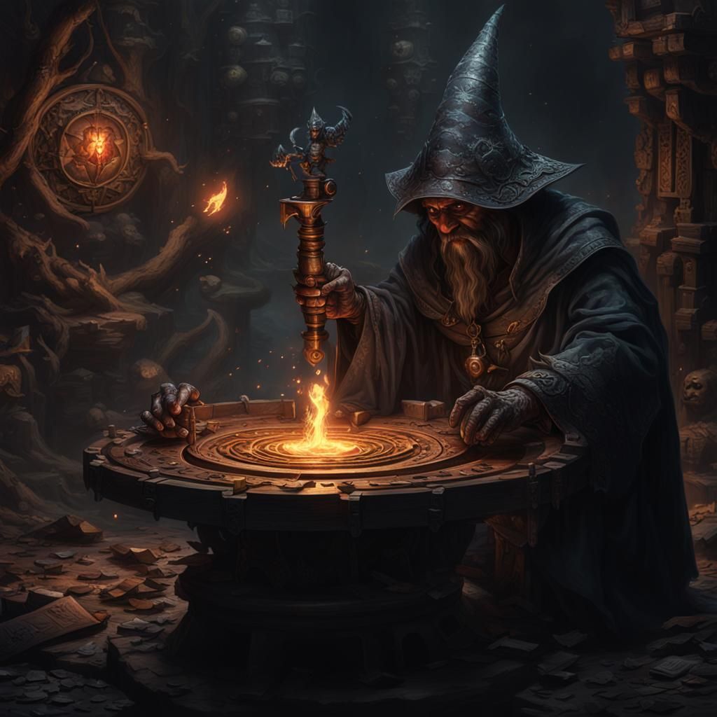 Dark Fantasy Wizard with Demon, Hyperdetailed Art