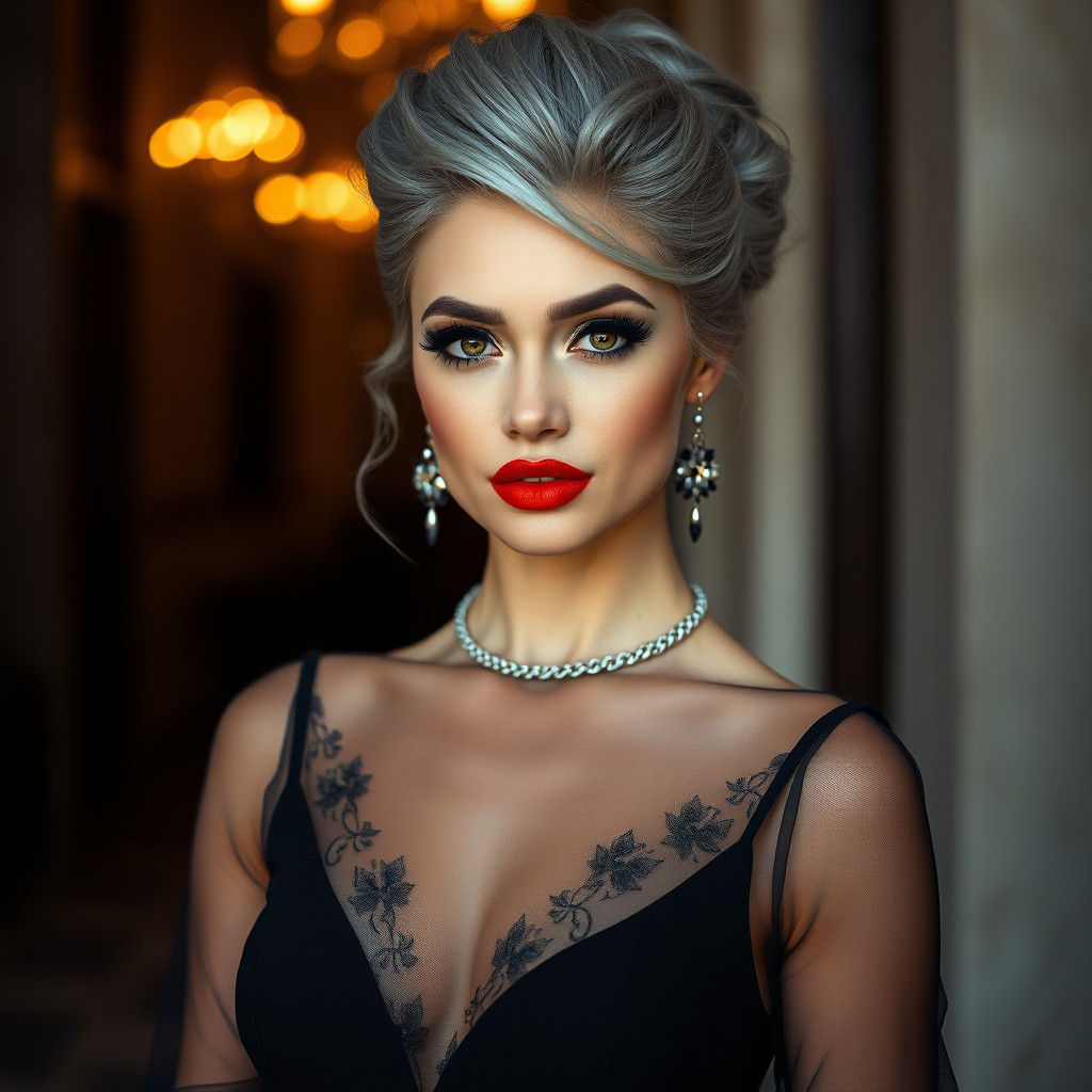 Elegant Woman in Black Gown: High-Fashion Digital Art