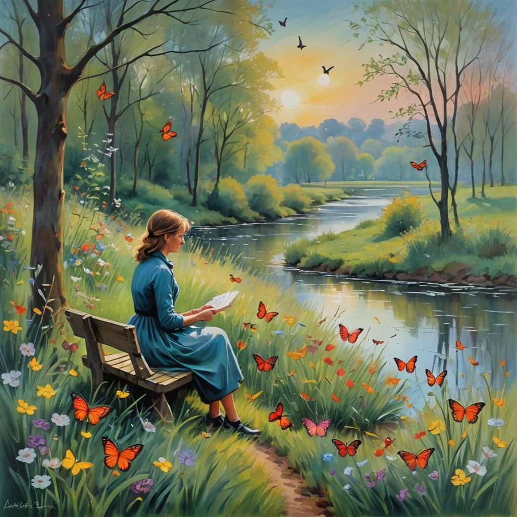 Woman in Sunny Park: Impressionistic Pastel Landscape