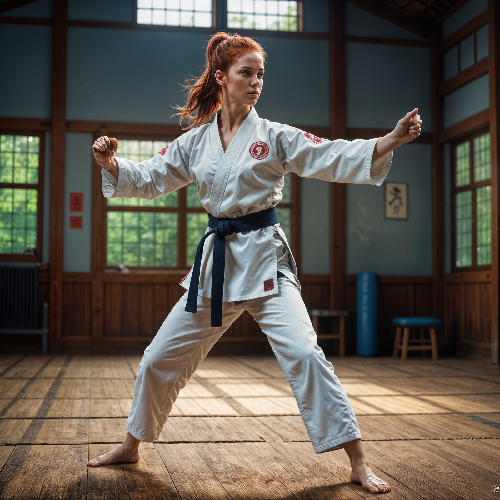 Karate Student Performing Roundhouse Kick in Detailed Matte ...