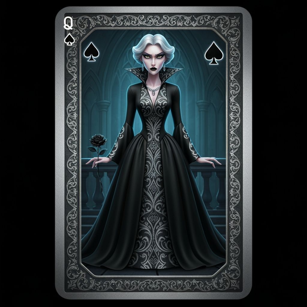 Queen of Spades in Black Silk Gown with Rose, Disney Animati...