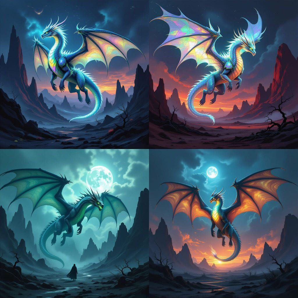 Bioluminescent Dragon Soaring Over Alien Landscape