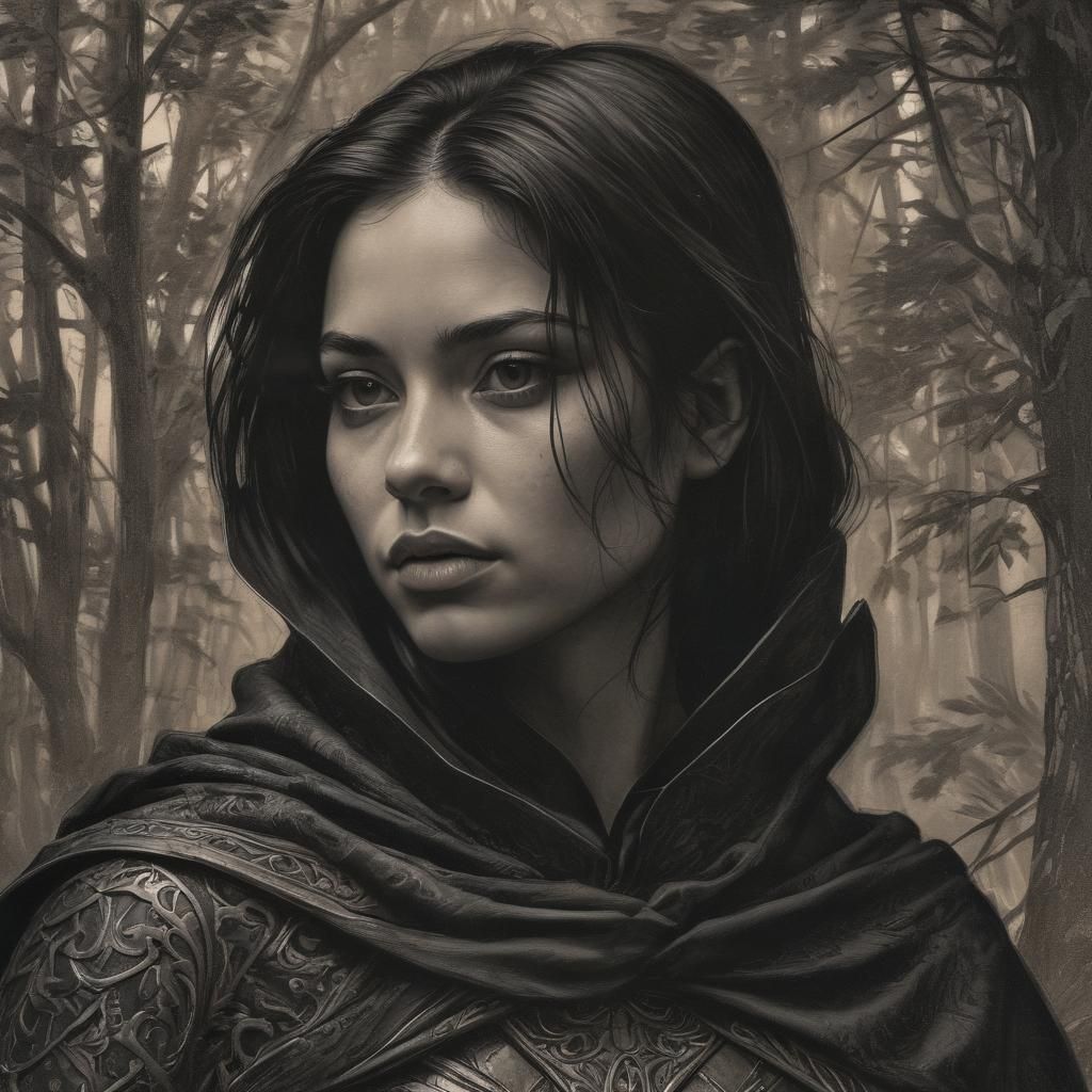 Ebony Haired Medieval Ranger in Mysterious Candlelight