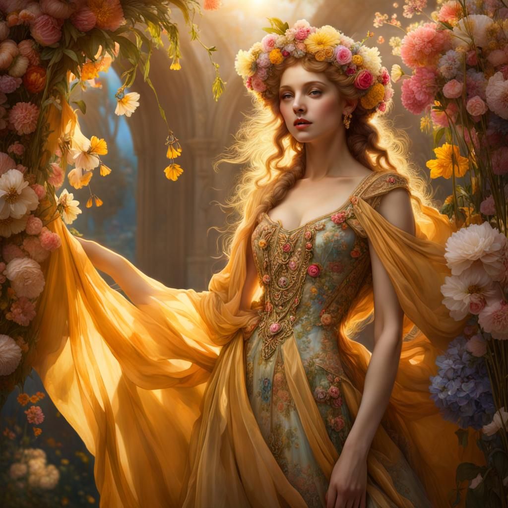 Floral Dress in Romantic Renaissance Style