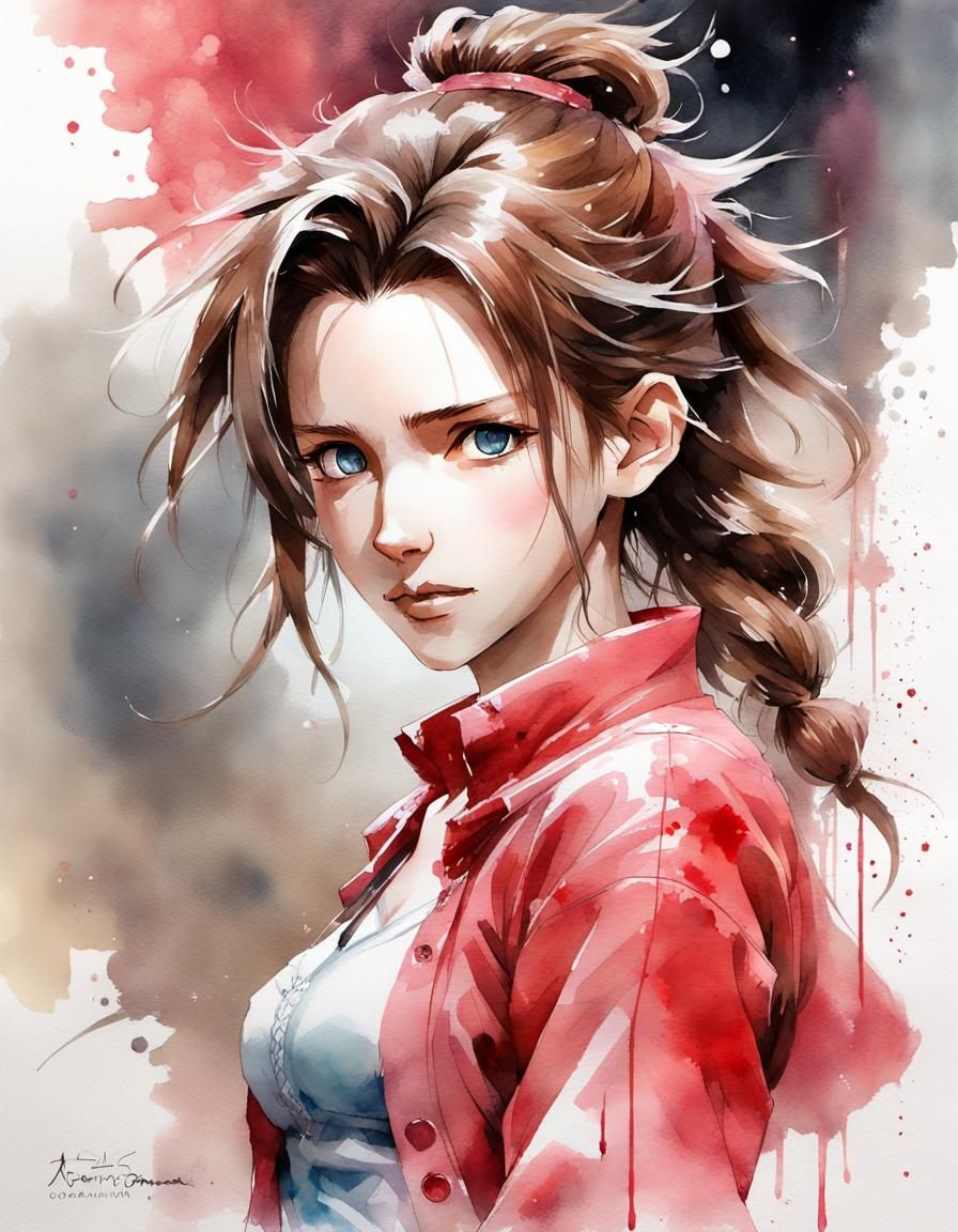 Aerith Gainsborough: Watercolor Manga Portrait