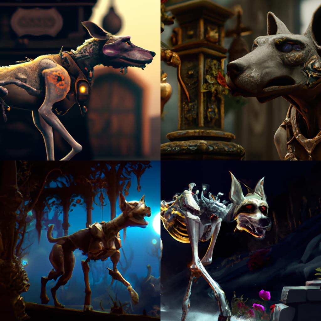 Hyperdetailed Undead Dog in Dark Fantasy Style