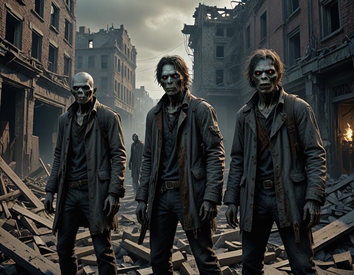 Hyperrealistic Zombies in Destroyed City Concept Art