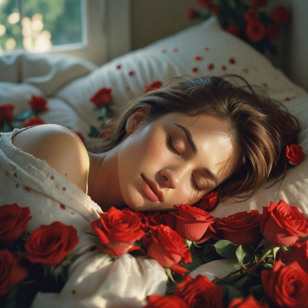 Serene Sleep Among Roses: Photographic Portrait