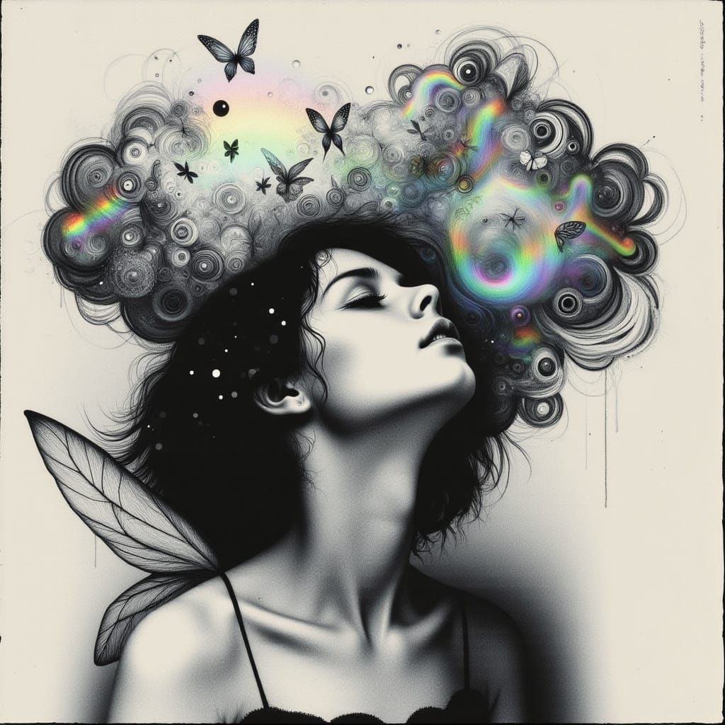 Rainbow Fairy Child in Cosmic Starry Night Sky