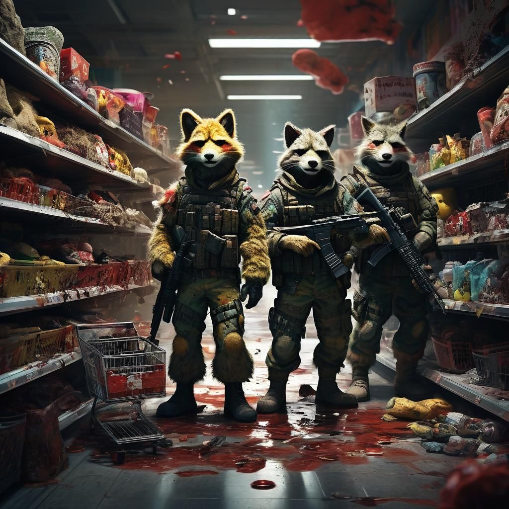 Hyperrealistic Furry Battle in Ravaged Store