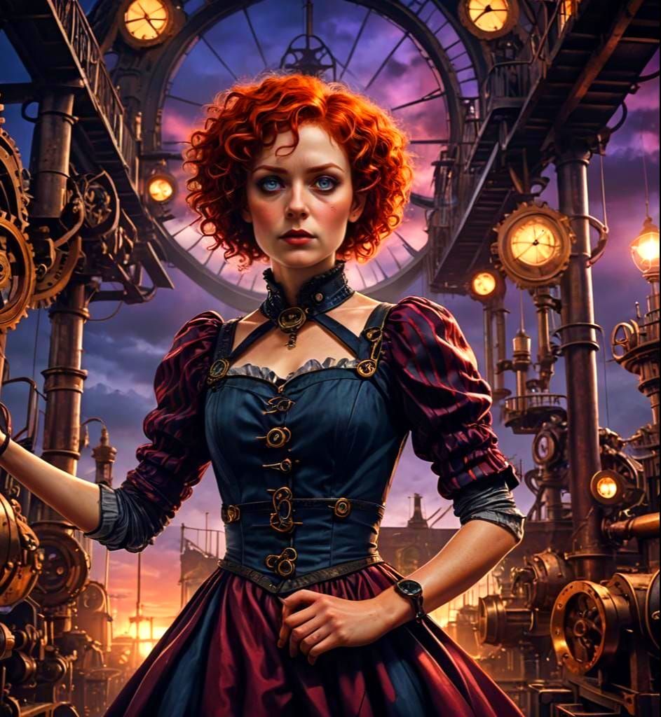 Steampunk Lady Confronts the Asylum in a Vibrant, Detailed S...