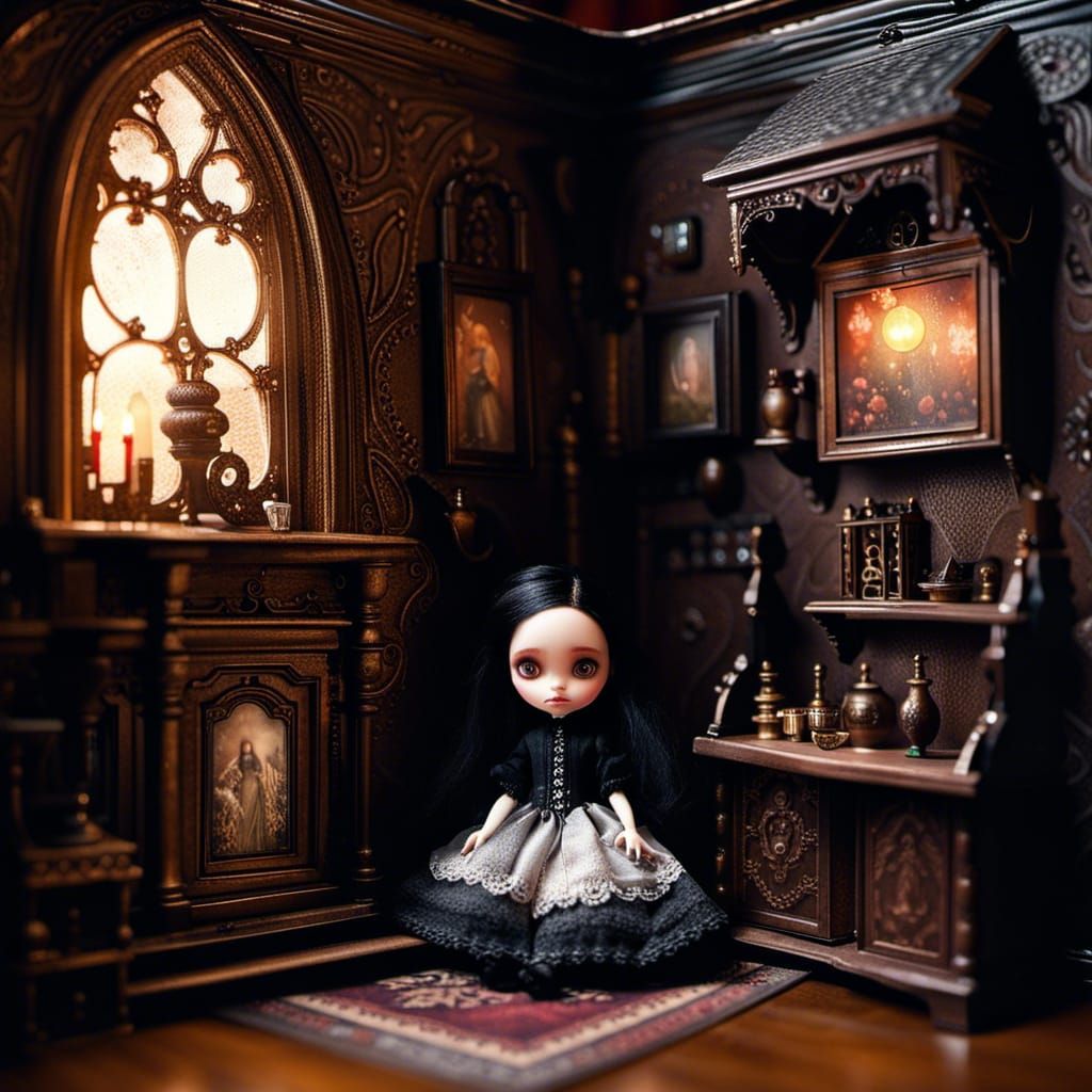Gothic Victorian Doll Princess in Dollhouse