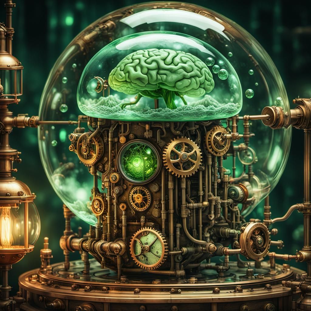 Steampunk Brain in Glass Bubble: Concept Art