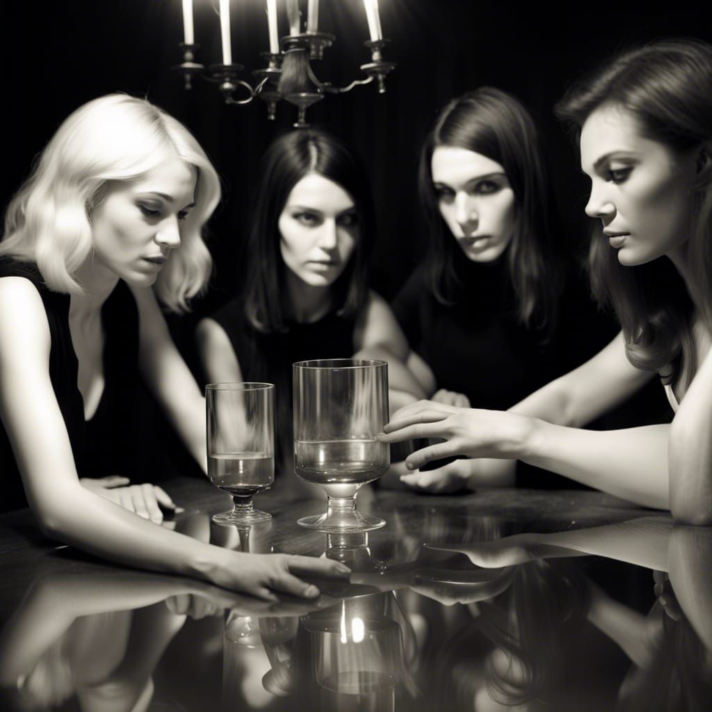 Spiritism Seance with Women and Ouija Board