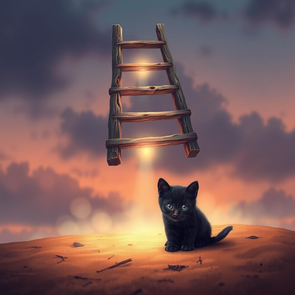 Mystical Kitten Under Floating Ladder Concept Art