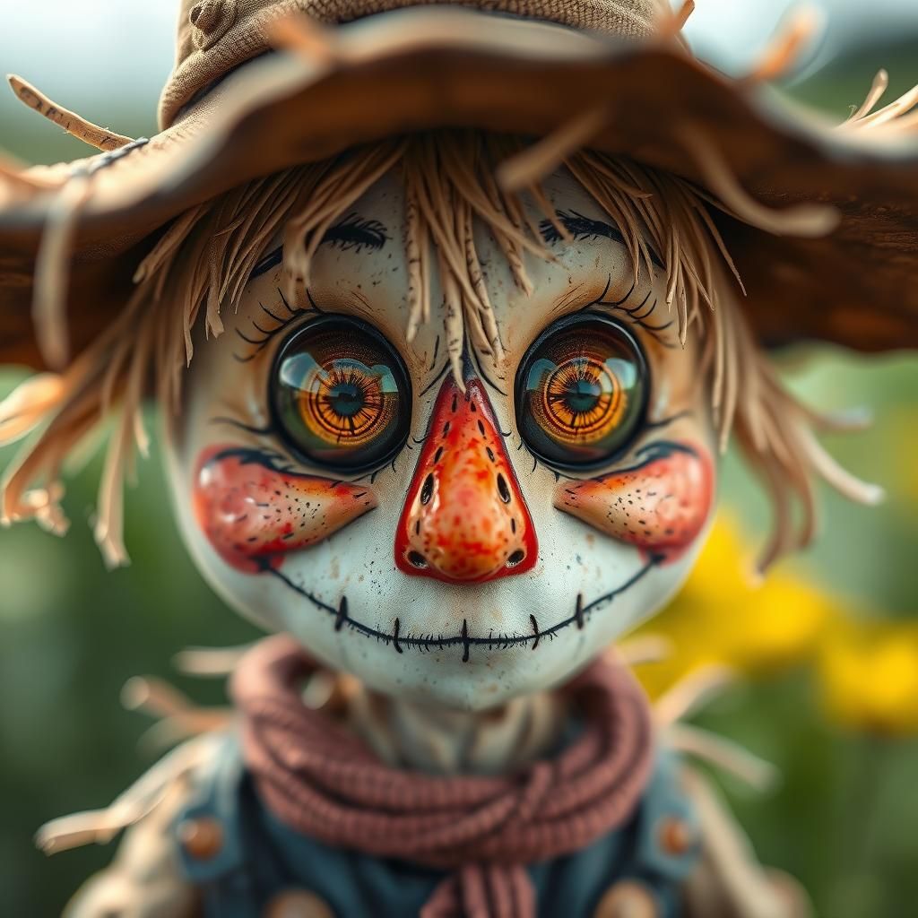 Watercolor Chibi Scarecrow Portrait with Jumbo Eyes