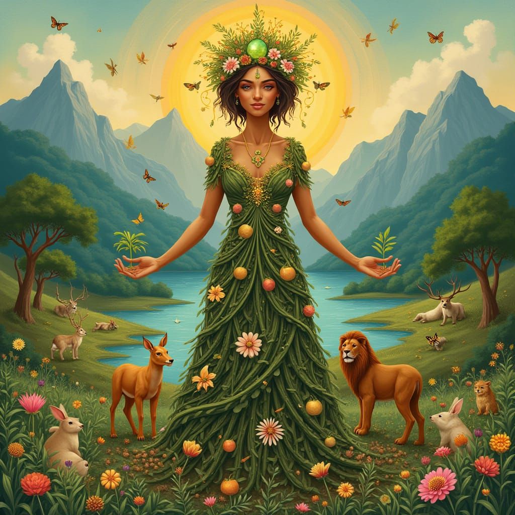 Serene Goddess Mother Earth Radiates Compassion and Abundanc...