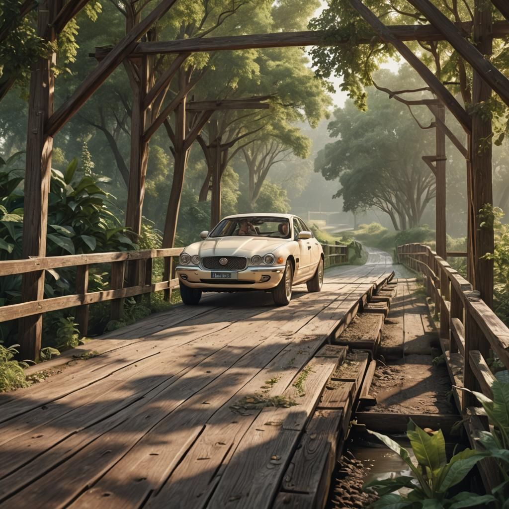 Cream Jaguar Drives to Bingo Barn in Hyperrealism