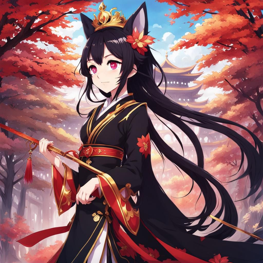 Anime Style Kitsune Princess with Black Hair