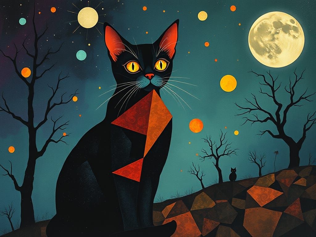 Abstract Cat with Vibrant Geometric Shapes